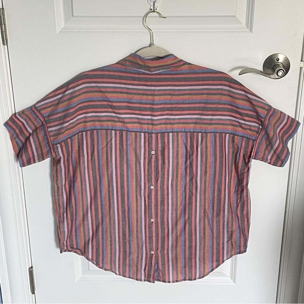 Madewell Courier Rainbow Striped Cotton Button Back Shirt Top - 35837 - Picture 9 of 11